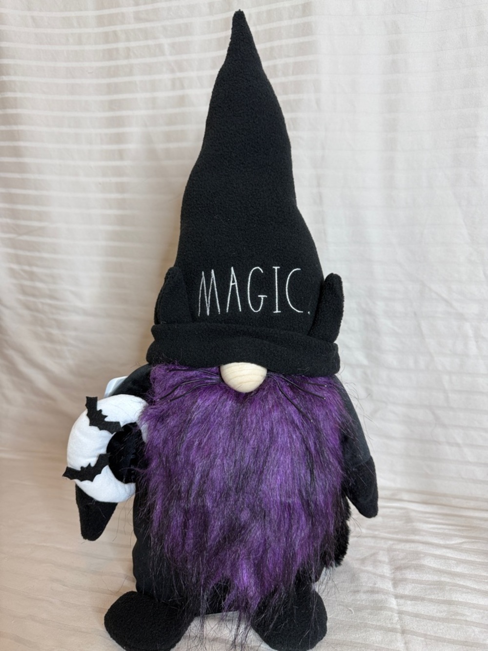 Rae Dunn Black Cat 'MAGIC' Gnome with Purple Beard
